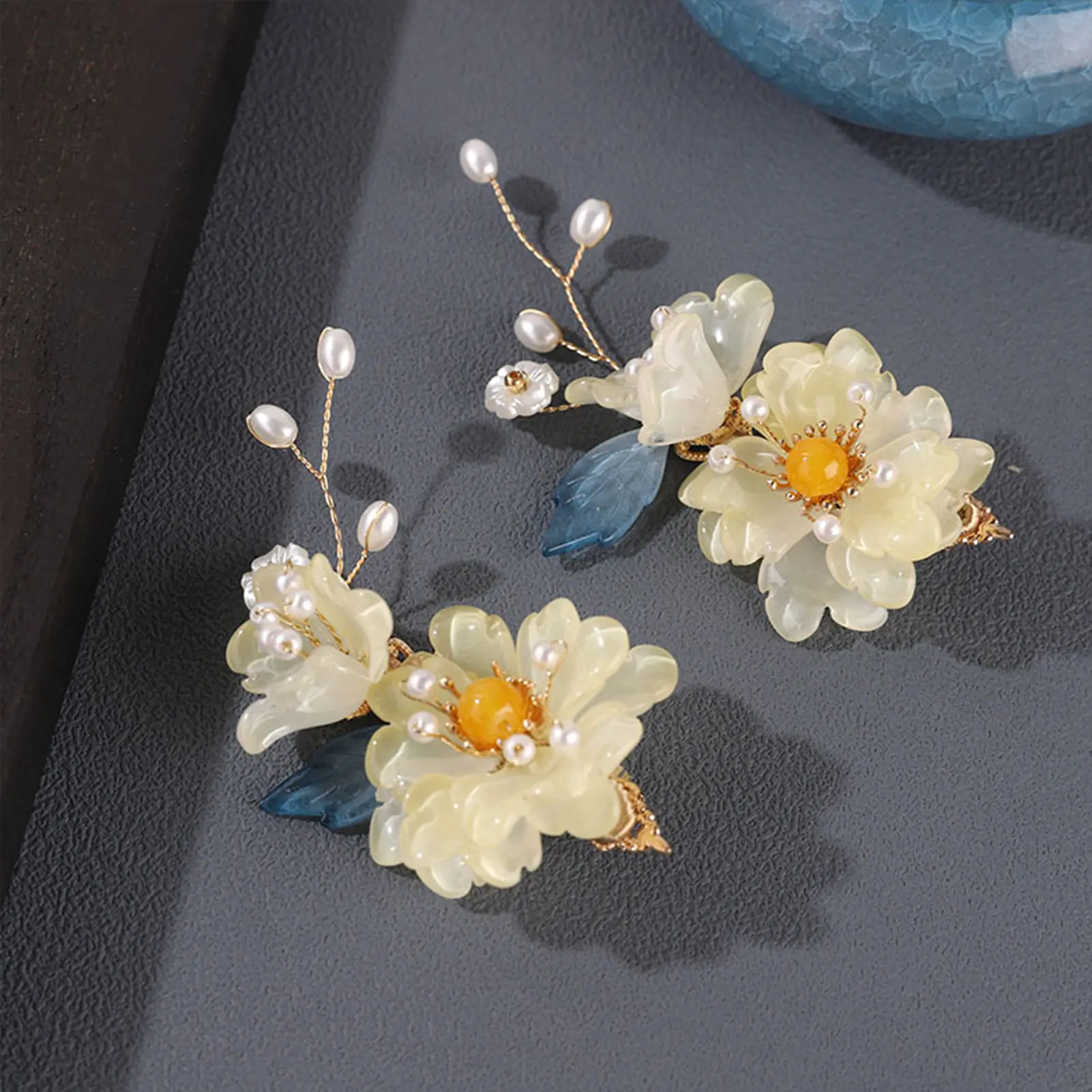 2pcs Chinese Style Hair Clip Classical Elegant Glass Flower Hair Clip For Women Fairy Hanfu Hair Accessories Exquisite Barrettes