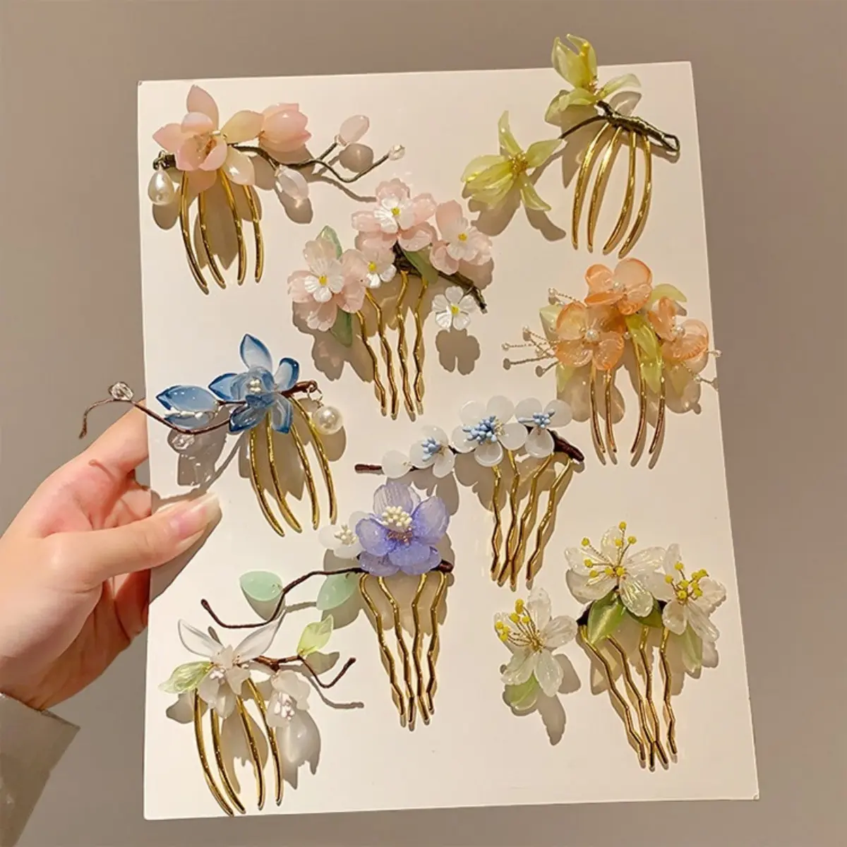 Vintage Flower Hairpin Elegant Chinese Style Glass Flower Hair Comb For Women Girls Exquisite Fairy Metal Hair Accessories 1pc