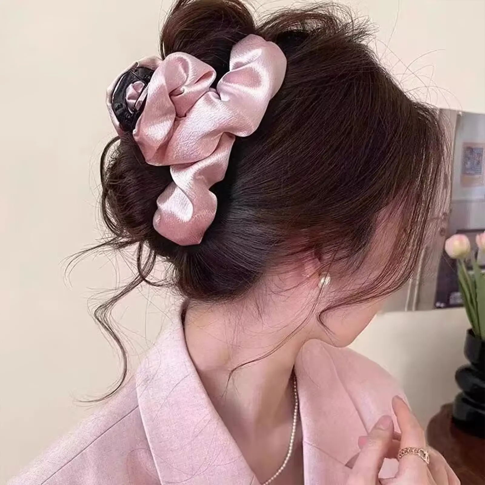 Large Satin Hair Claw Korean Style Shark Gripper For Women Elegant Daily Life Hair Accessories For Travel Shopping Party