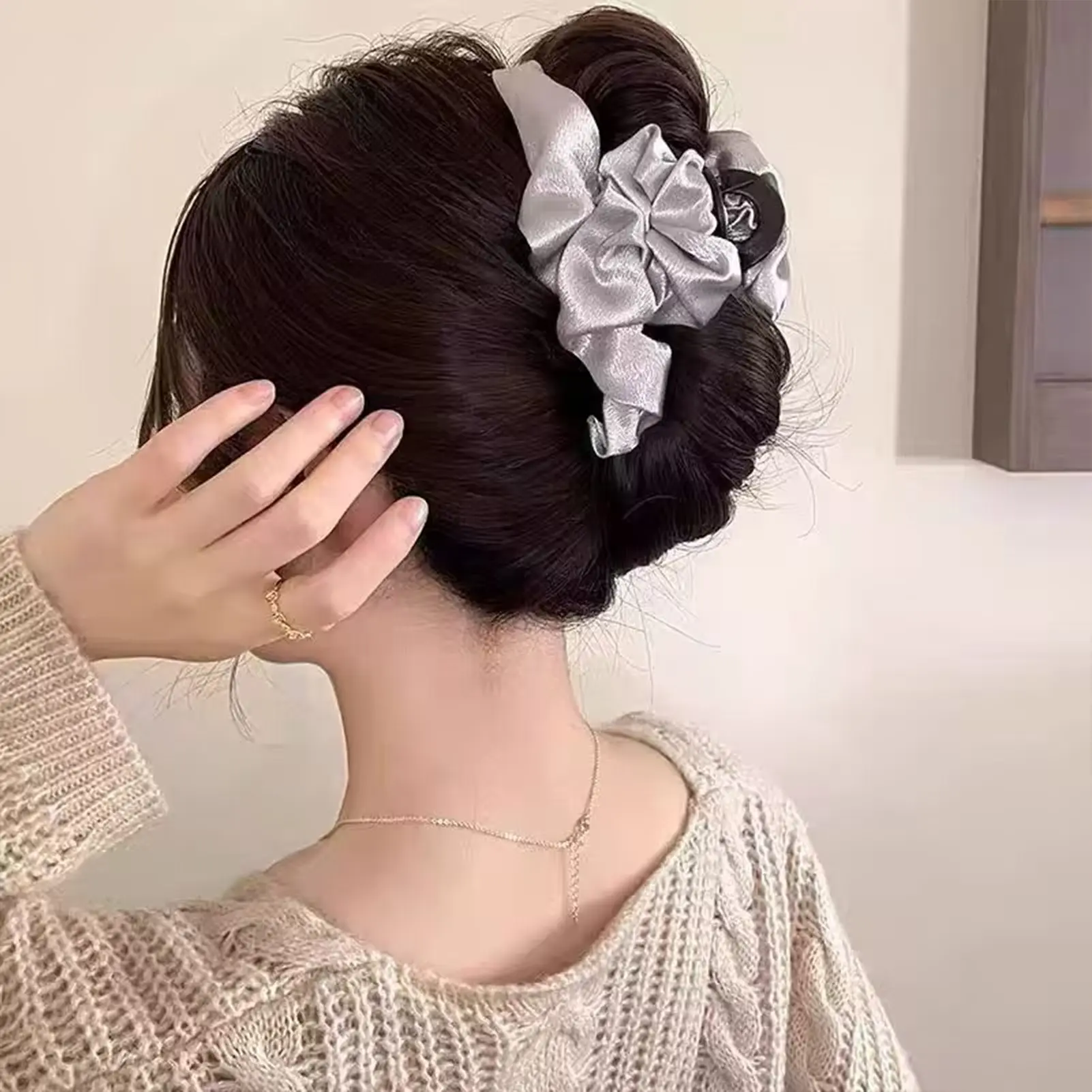Large Satin Hair Claw Korean Style Shark Gripper For Women Elegant Daily Life Hair Accessories For Travel Shopping Party