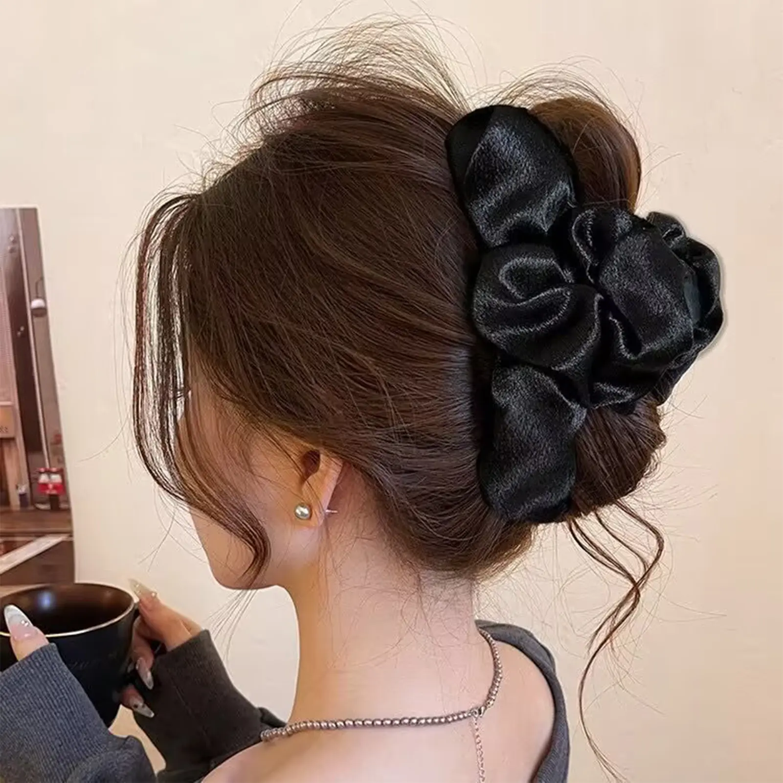 Large Satin Hair Claw Korean Style Shark Gripper For Women Elegant Daily Life Hair Accessories For Travel Shopping Party