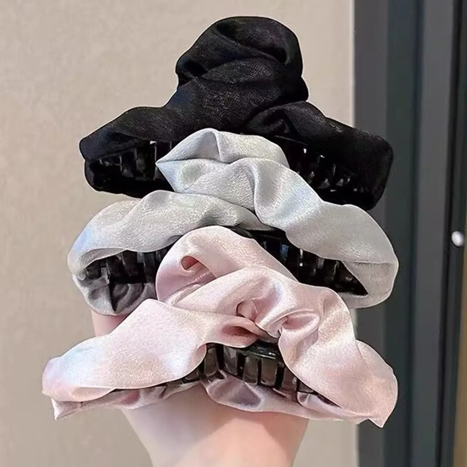 Large Satin Hair Claw Korean Style Shark Gripper For Women Elegant Daily Life Hair Accessories For Travel Shopping Party