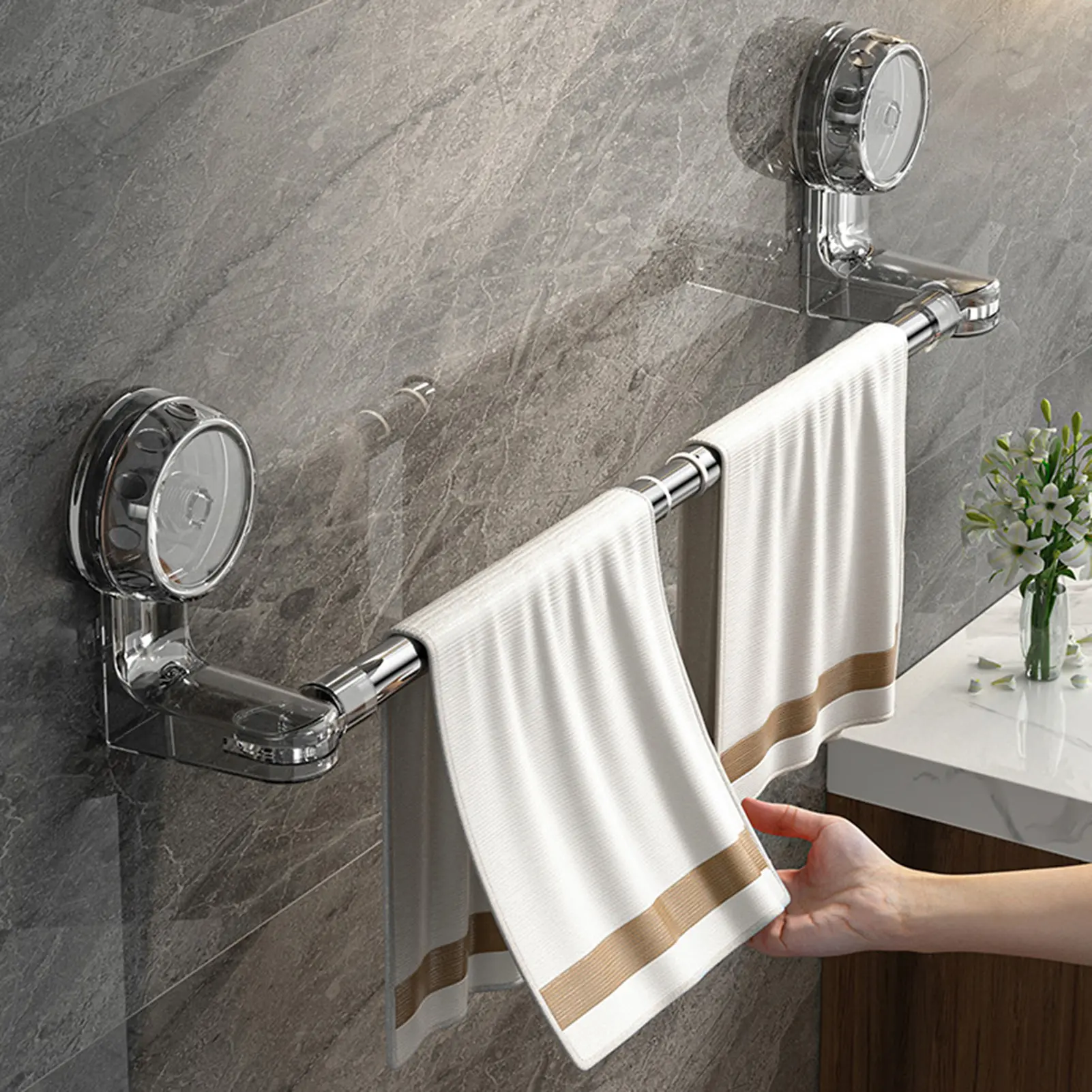 L35/59/75cm Bathroom Storage Rack Scalable Suction Cup Storage Rod For Towels Bath Towels Clothes Non Perforated Organizer Pole