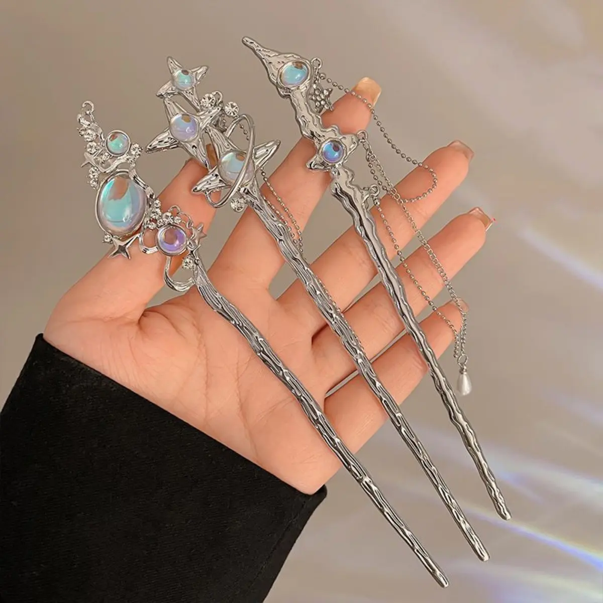 Light Luxury Glitter Hairpin For Women Geometric Irregular Moonstone Hair Stick Elegant Star Flower Jewelry Hair Accessories