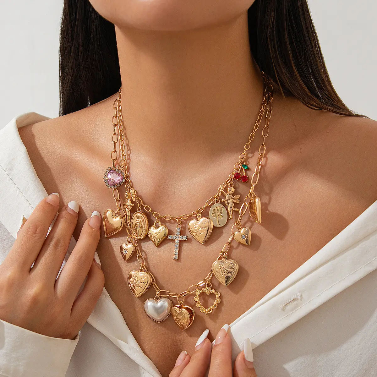 Retro Reluster Charm Neck For Women Evil Eye Cross Metal Necklace Ocean Element Shell Starfish Pendant Neck Chain Jewelry Chain