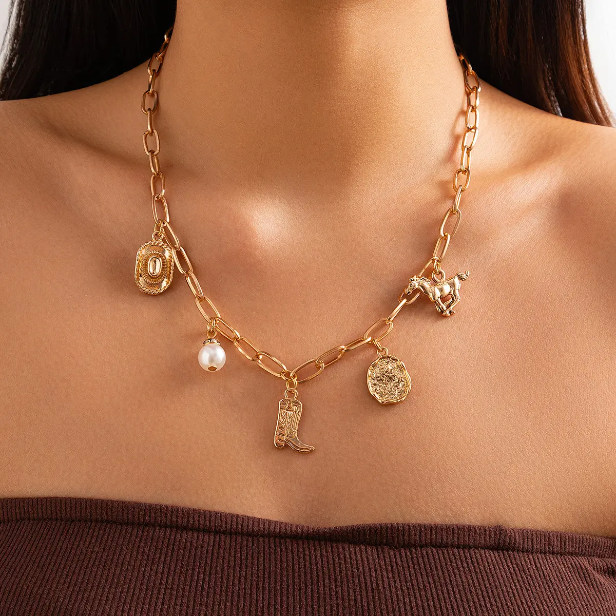 Retro Reluster Charm Neck For Women Evil Eye Cross Metal Necklace Ocean Element Shell Starfish Pendant Neck Chain Jewelry Chain