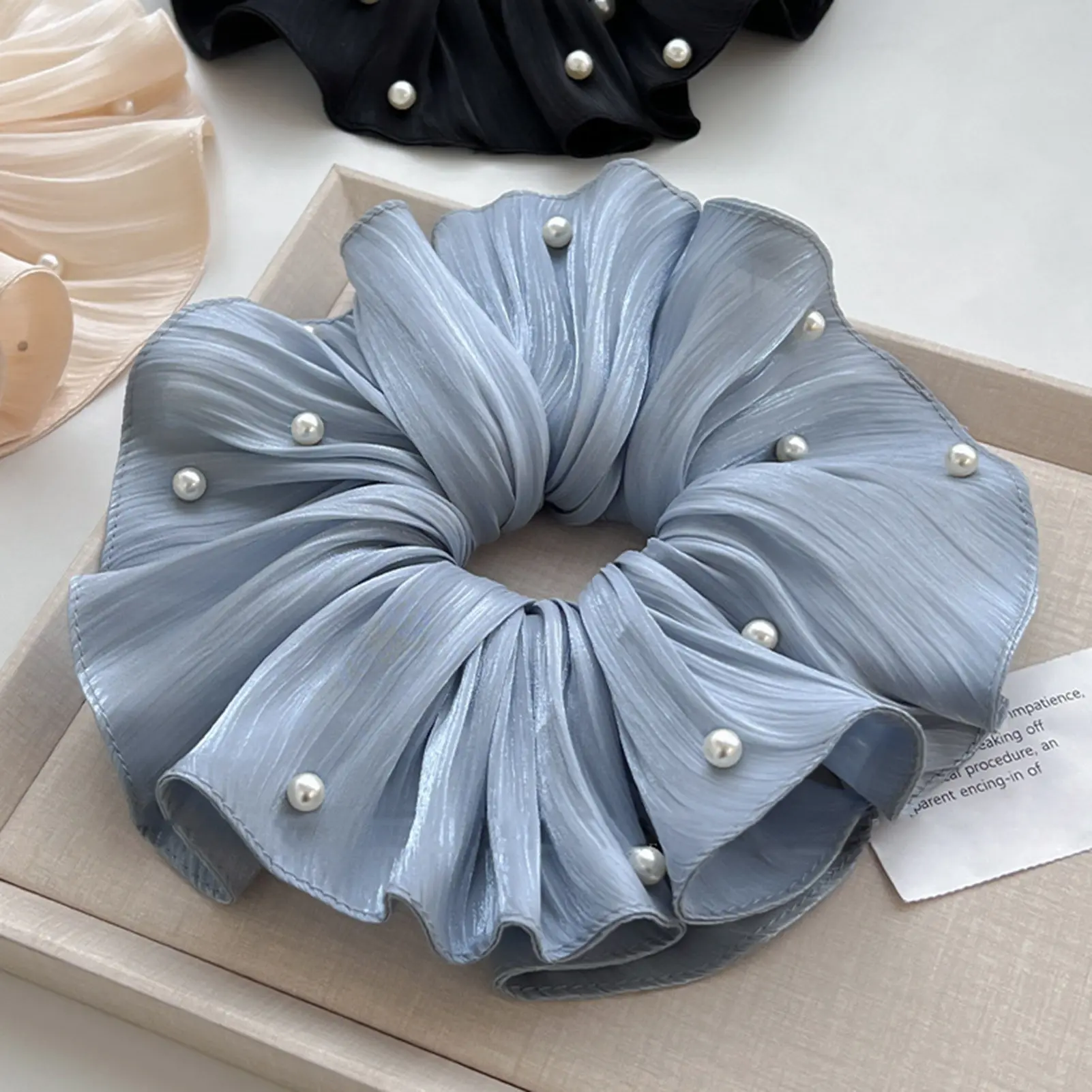Sweety Romantic Gauze Hair Rope For Women Flowing Gauze Pearl Large Intestine Hair Ring Girls Fashion Elegant Hair Accessories