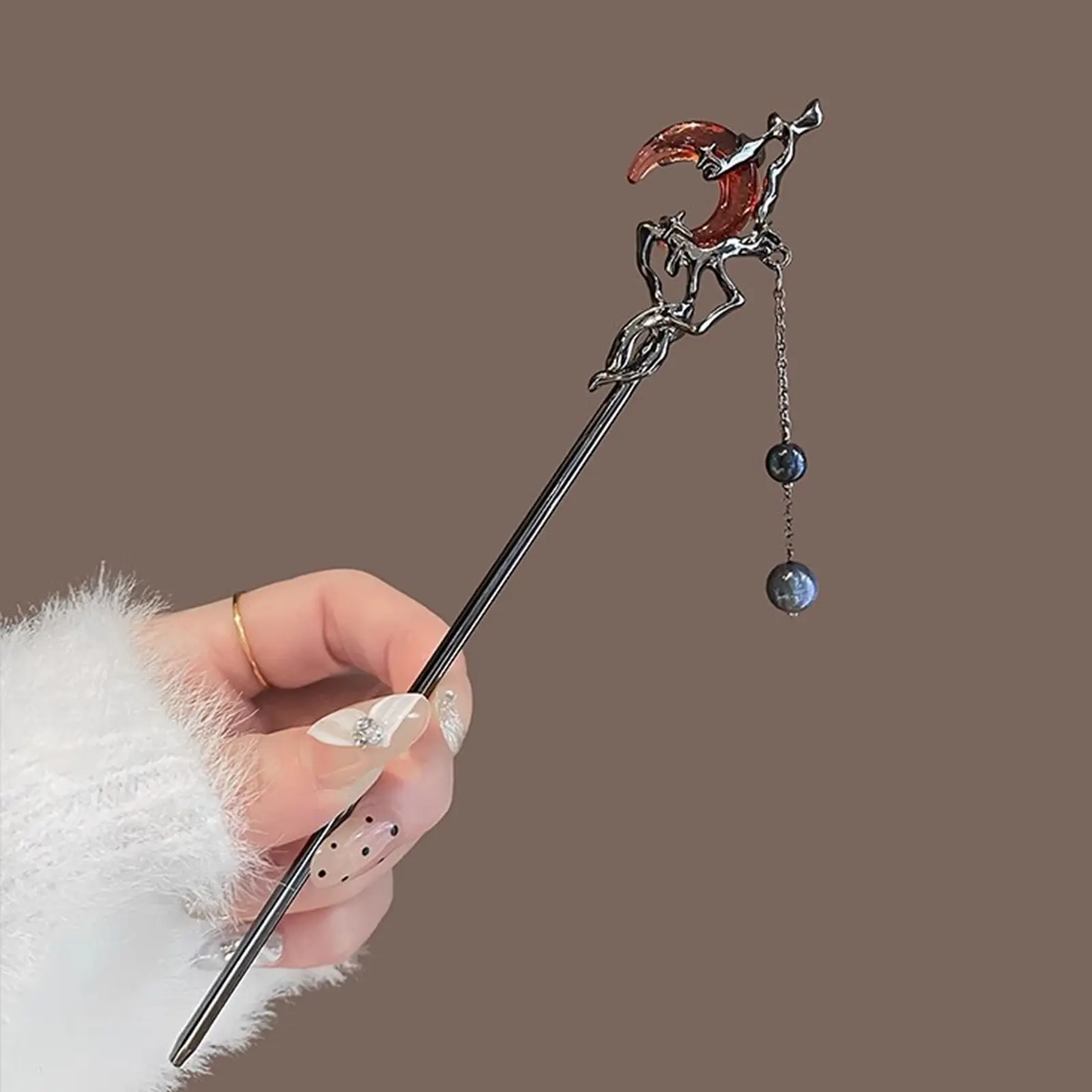 Gothic Style Pendant Hairpin For Women Metal Moon Tassel Hair Stick Vintage Dress Cheongsam Metal Jewelry Hair Accessories