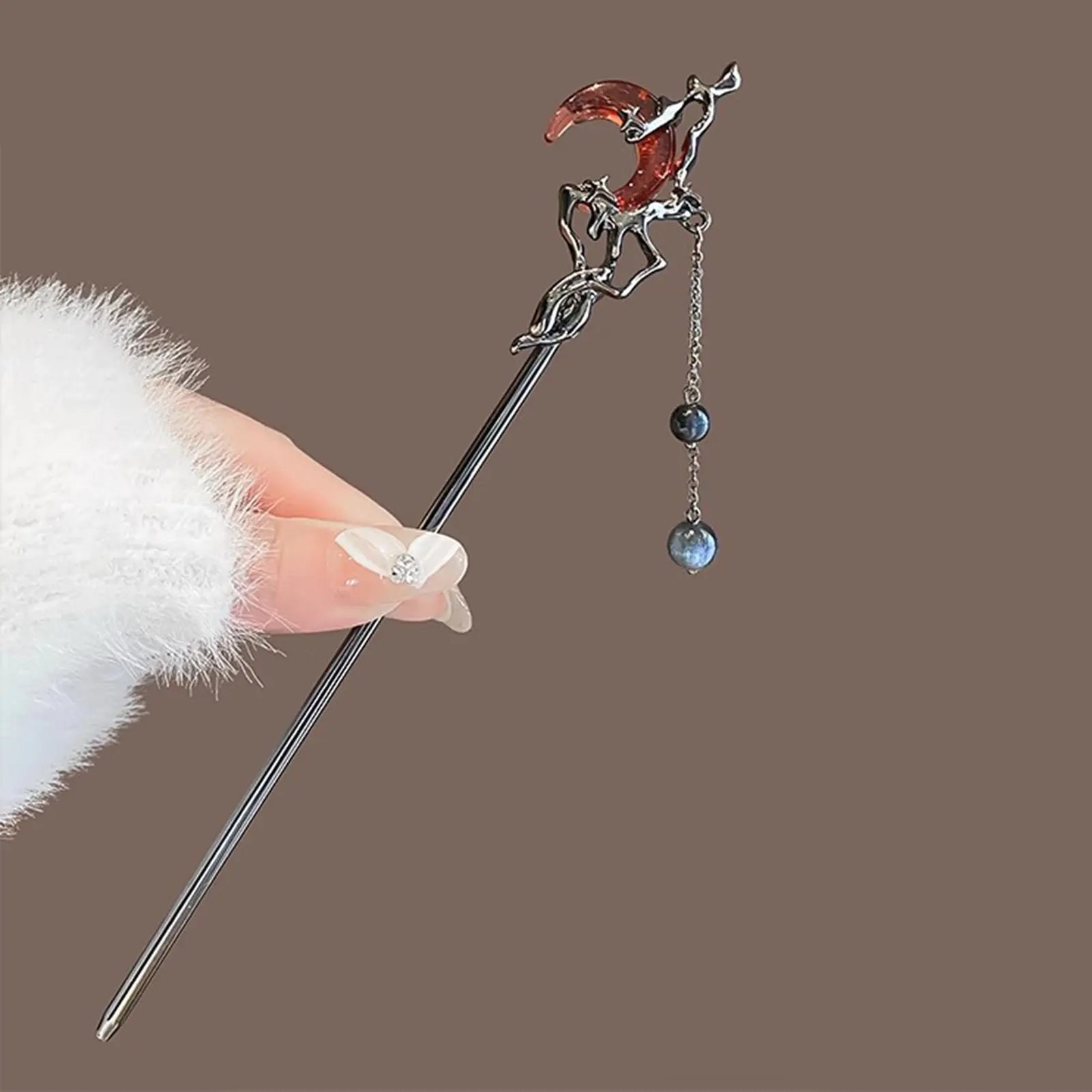 Gothic Style Pendant Hairpin For Women Metal Moon Tassel Hair Stick Vintage Dress Cheongsam Metal Jewelry Hair Accessories