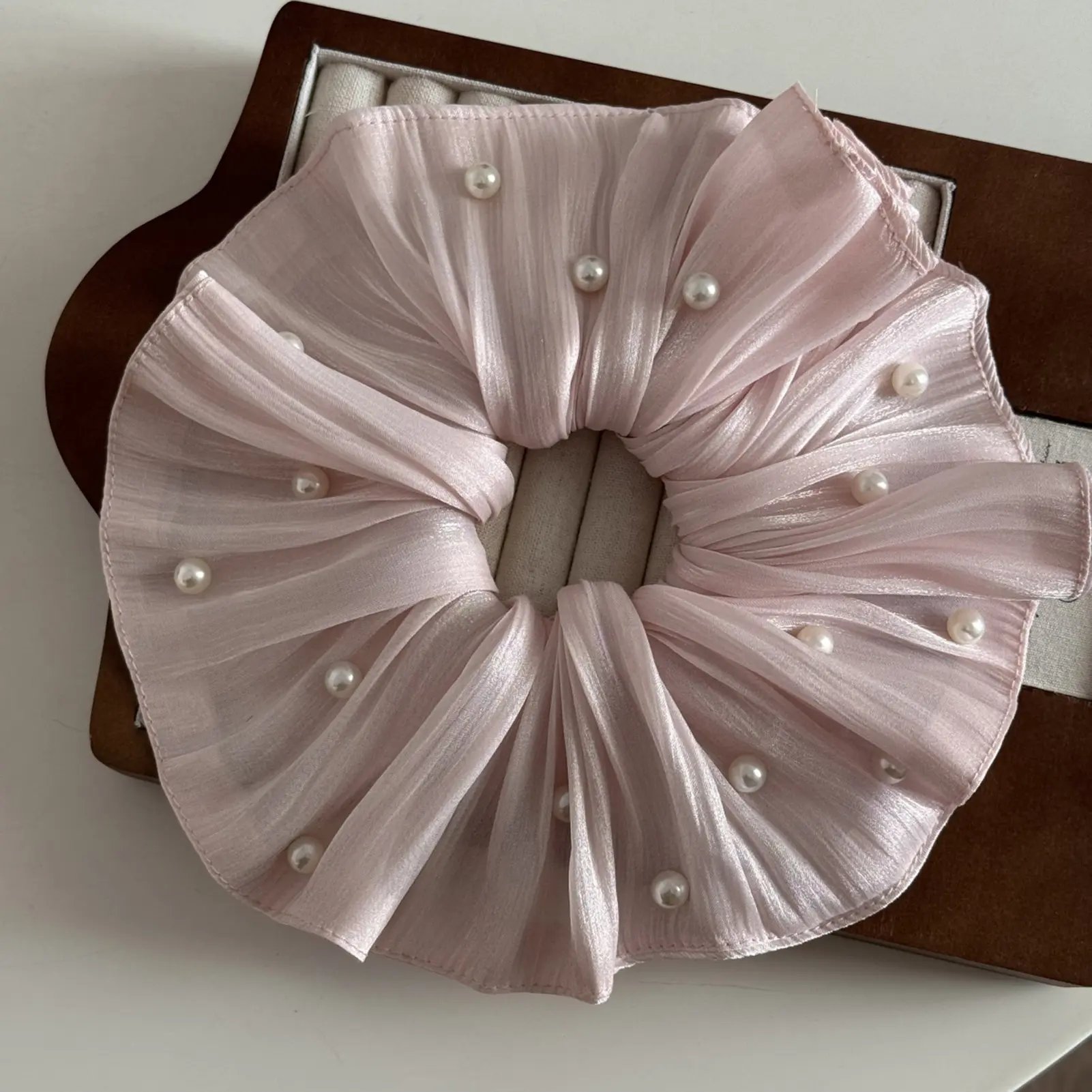 Sweety Romantic Gauze Hair Rope For Women Flowing Gauze Pearl Large Intestine Hair Ring Girls Fashion Elegant Hair Accessories
