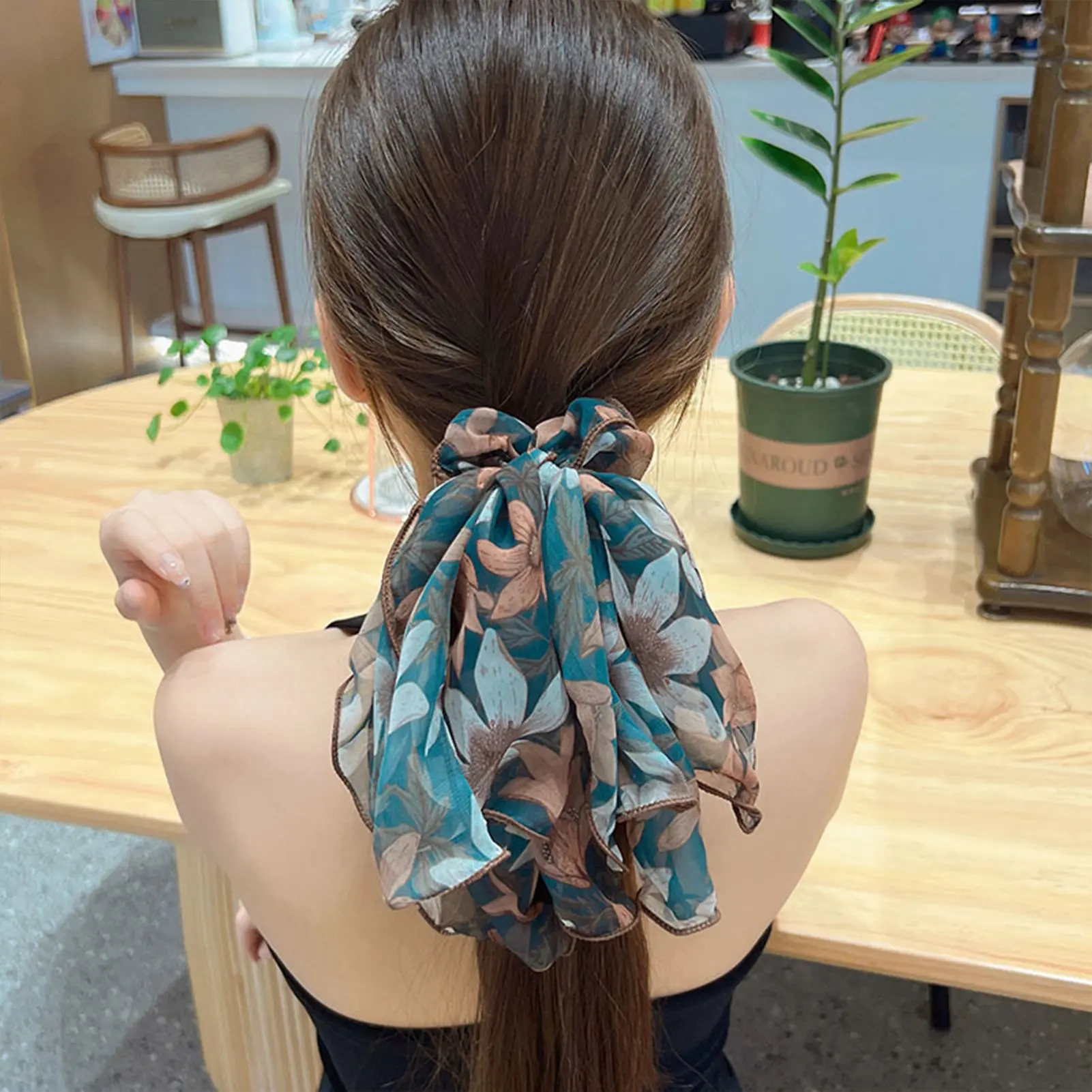 Fairy Hair Rope For Girls Chiffon Printed Bow Ribbon Hair Loop Spring Summer Outdoor Flowing Hair Rope Beach Hair Accessories