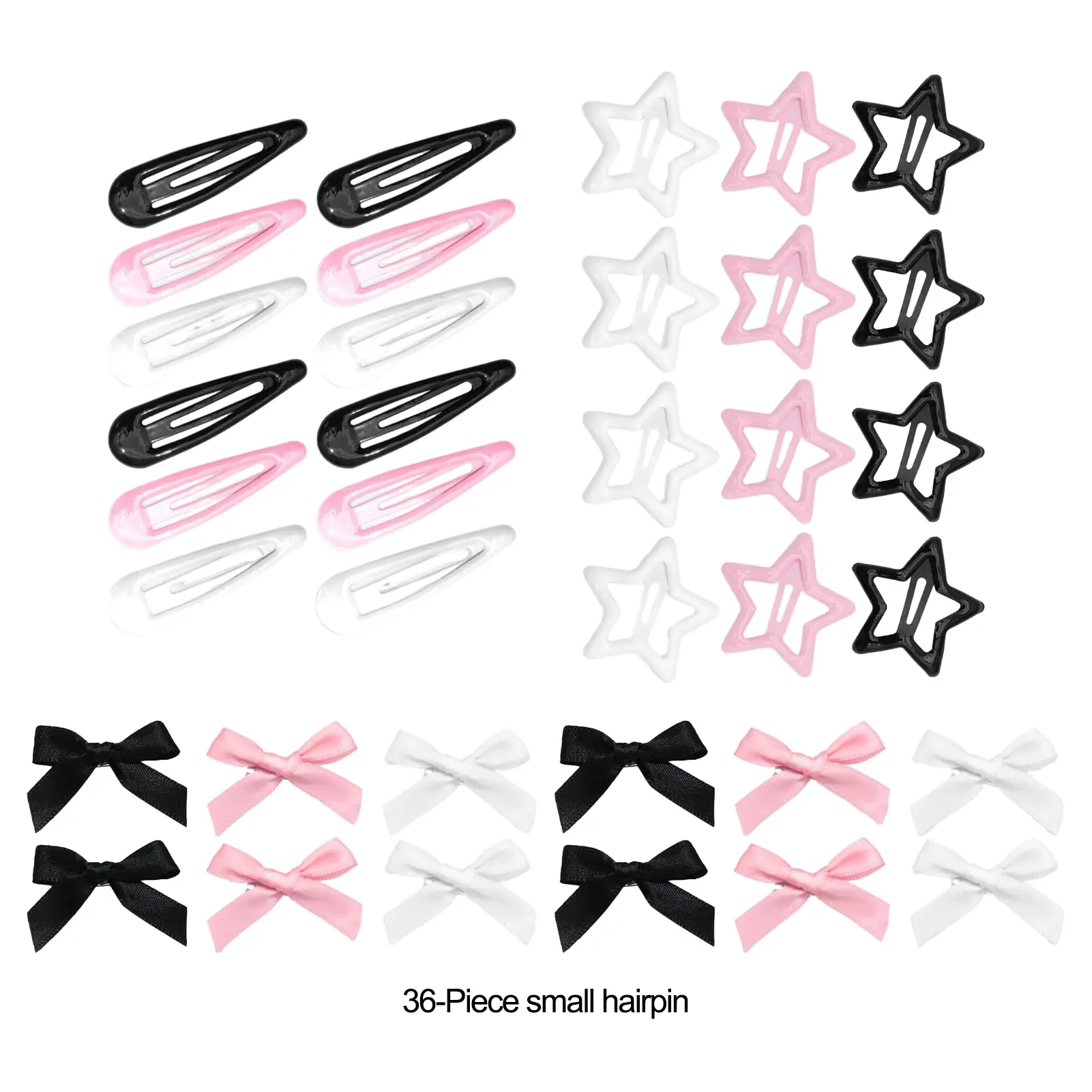 36pcs Y2K Style Hair Clips For Women Pink Black Bowknot Star BB Clip Set Kpop Popular Hairpins Trendy Girls Hair Accessories