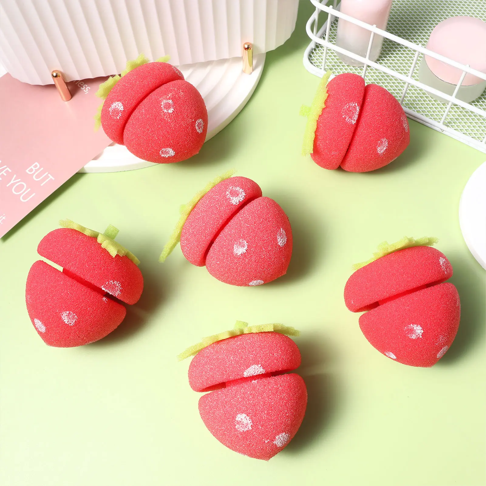 1/6/12pcs Strawberry Foam Hair Rollers Heatless Sponge Curling Tool For Women Daily Hairstyle Fluffy Curler Manual Hair Rollers