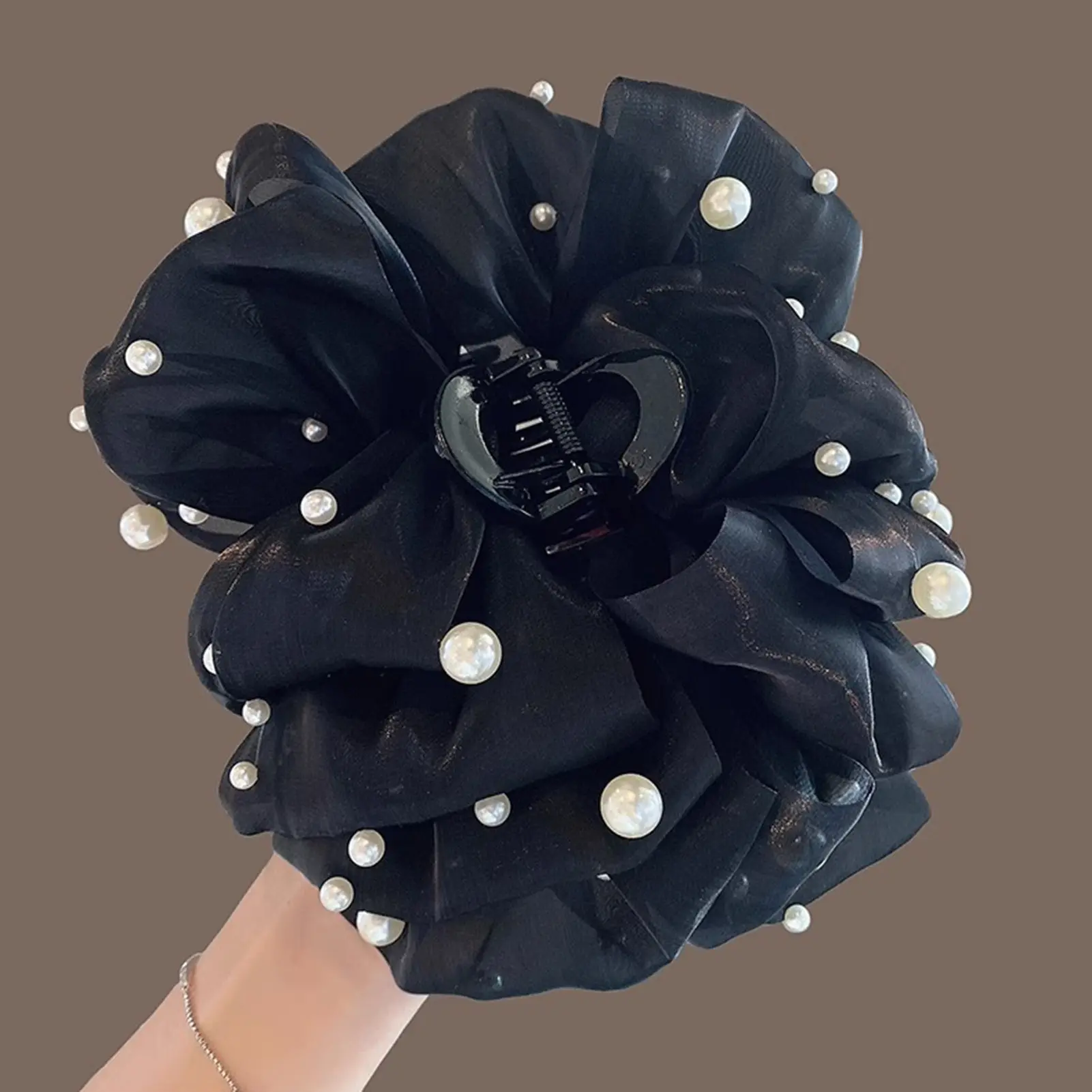 New Hair Claw For Women Large Pearl Pearl Bow Gauze Shark Gripper Claw Elegant Exquisite Updo Hair Clip Girls Hair Accessories