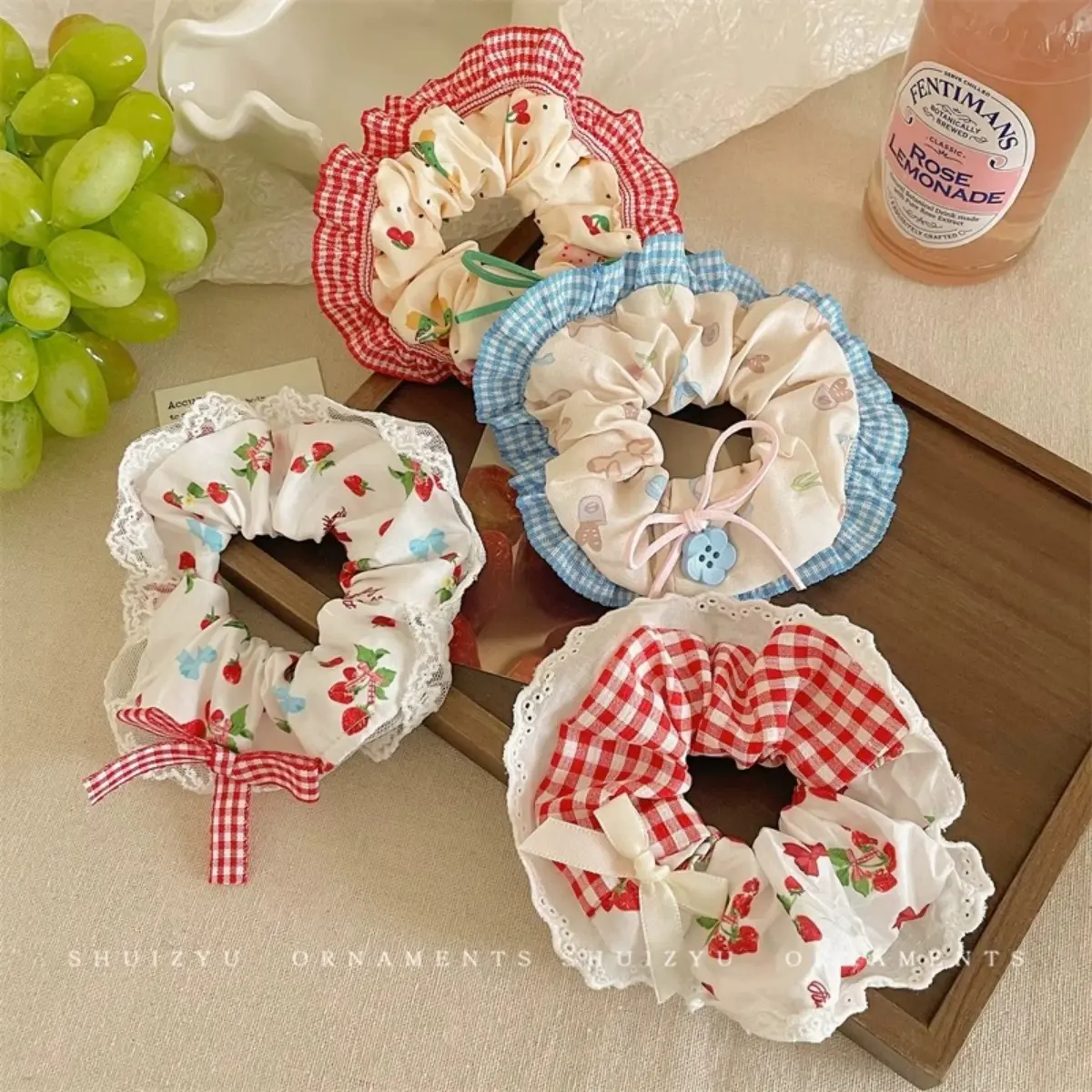 Sweety Lace Hair Rope Cute Polka Dot Graffiti Butterfly Bow Hair Rope Girls Daily Life Fashion Hair Accessories Elastic Band