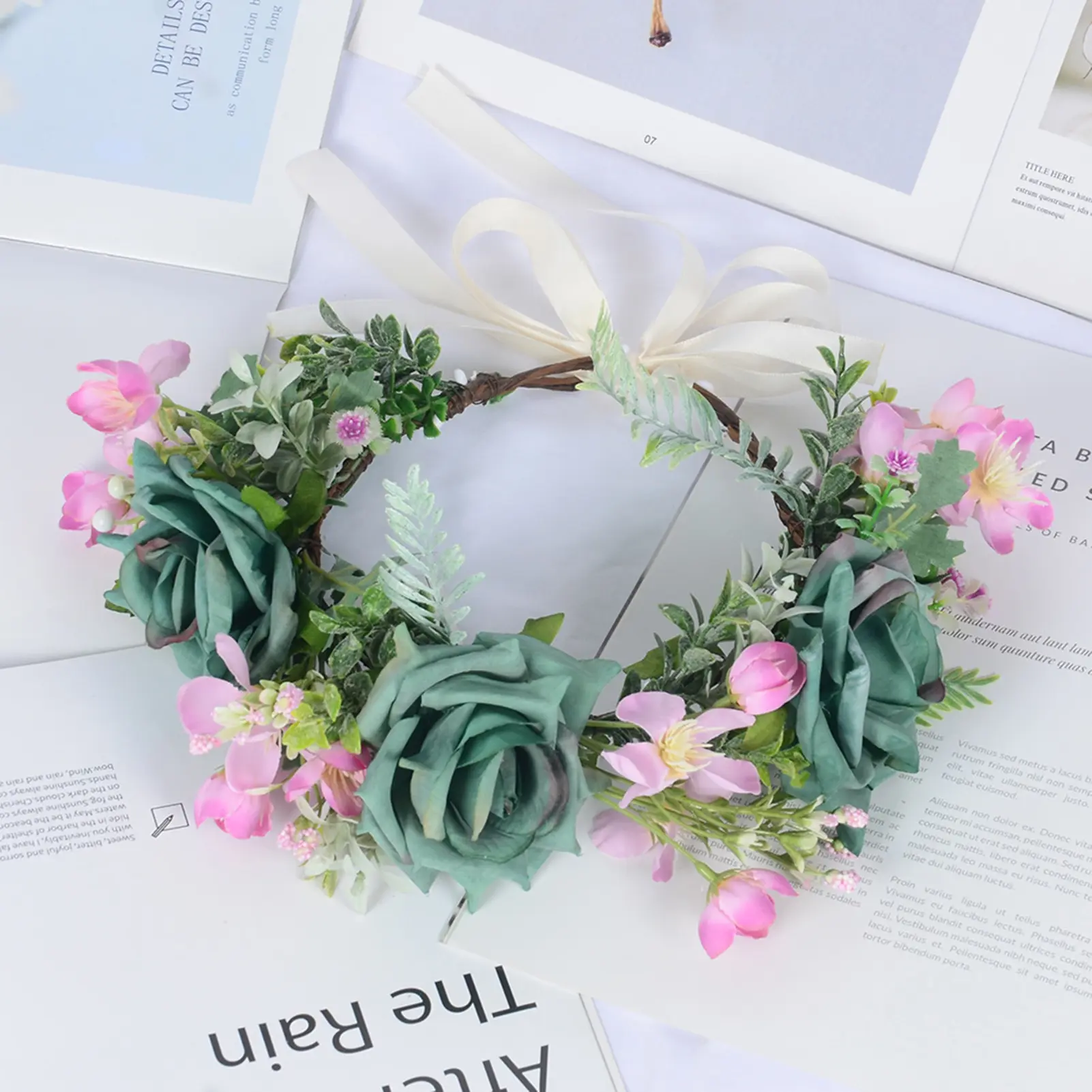 Sweety Flower Wreath Hair Accessory For Girls Fairy Artificial Simulated Floral Crown Women's Spring Summer Photography Props