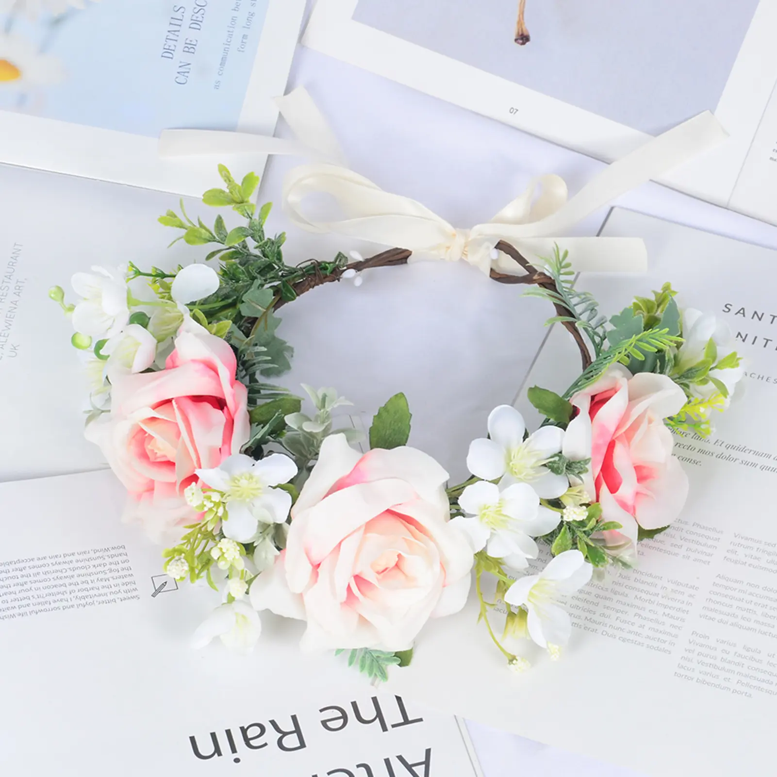 Sweety Flower Wreath Hair Accessory For Girls Fairy Artificial Simulated Floral Crown Women's Spring Summer Photography Props