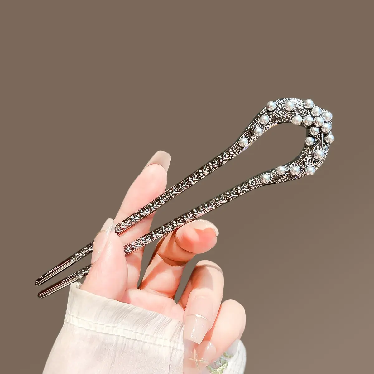 New Pearl U Shaped Hairpin For Women Elegant Gun-black Jewelry Hair Stick Girls Trendy Updo Meatball Head Hair Accessories