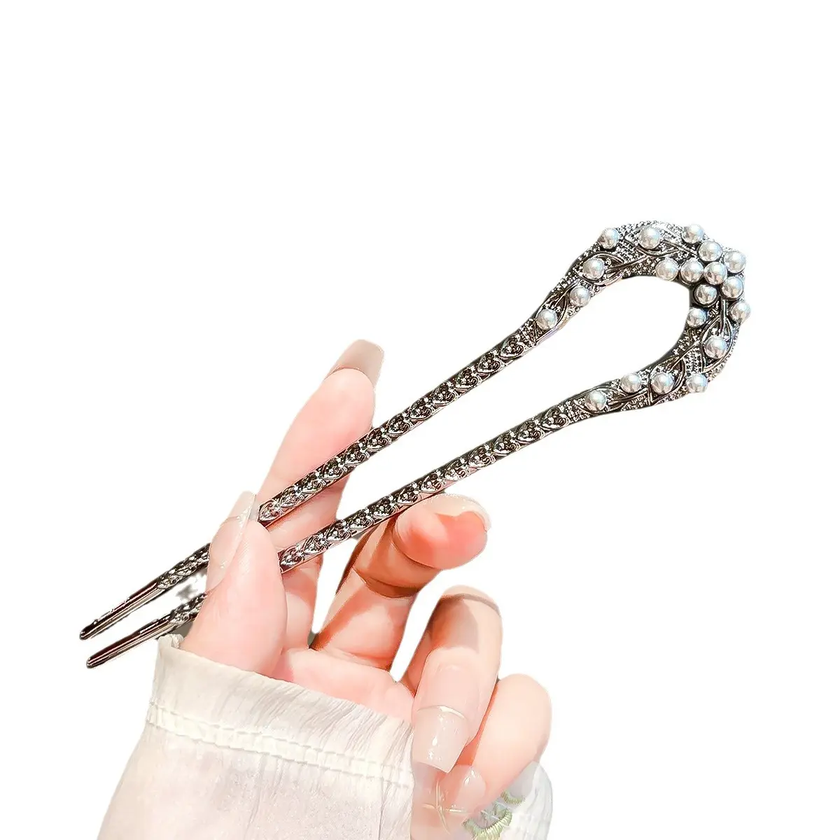 New Pearl U Shaped Hairpin For Women Elegant Gun-black Jewelry Hair Stick Girls Trendy Updo Meatball Head Hair Accessories