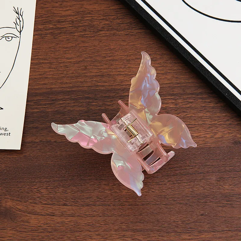 7cm Pearlescent Butterfly Hair Claw For Women Korean Style Acetic Acid Gripper Elegant Sweety Colorful Shark Hair Gripper 1pc