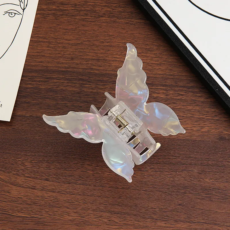 7cm Pearlescent Butterfly Hair Claw For Women Korean Style Acetic Acid Gripper Elegant Sweety Colorful Shark Hair Gripper 1pc