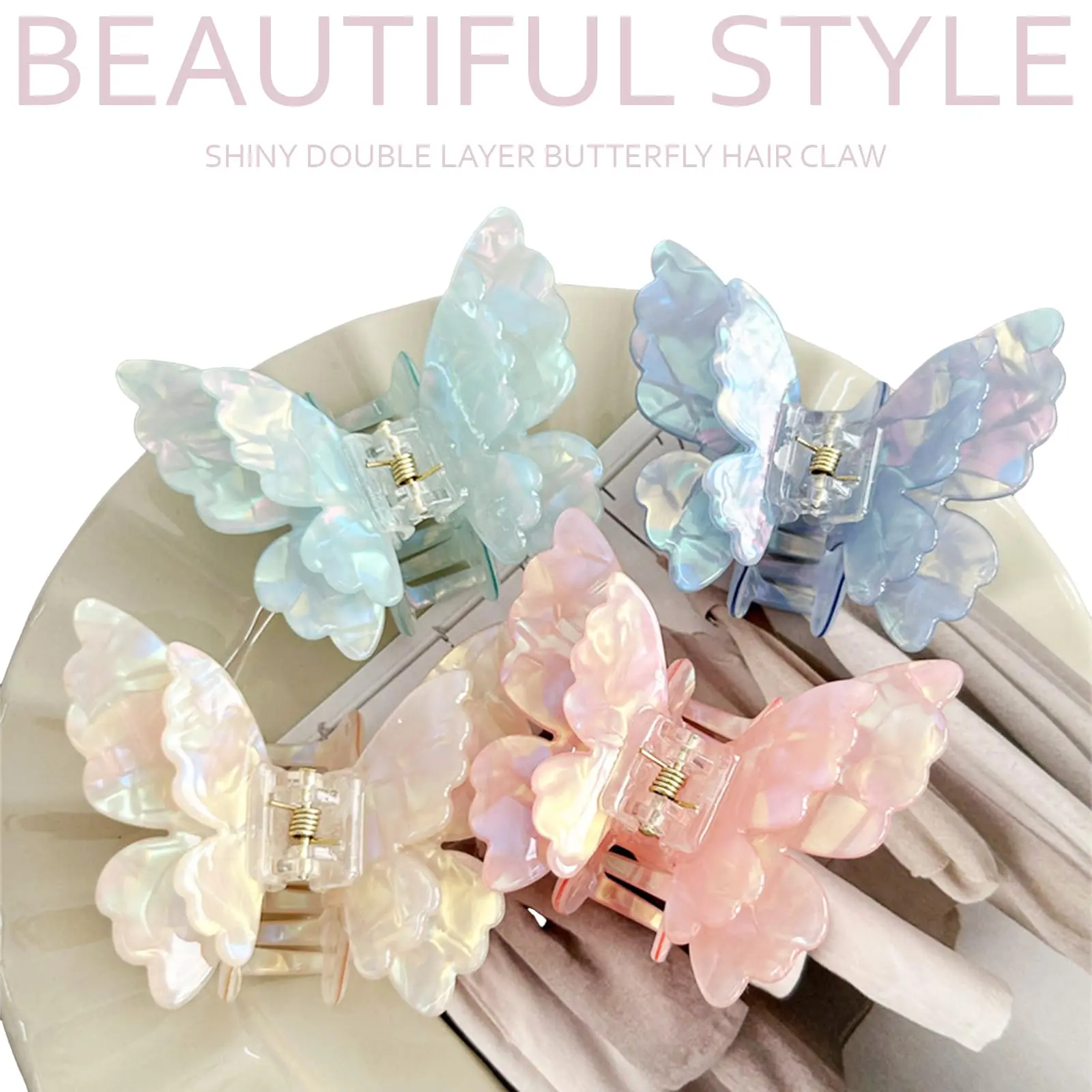 Colorful Butterfly Hair Clip For Women Sweety Pearlescent Fairy Gripper Clips Girls Summer Outdoor Beach Trendy Hair Accessories