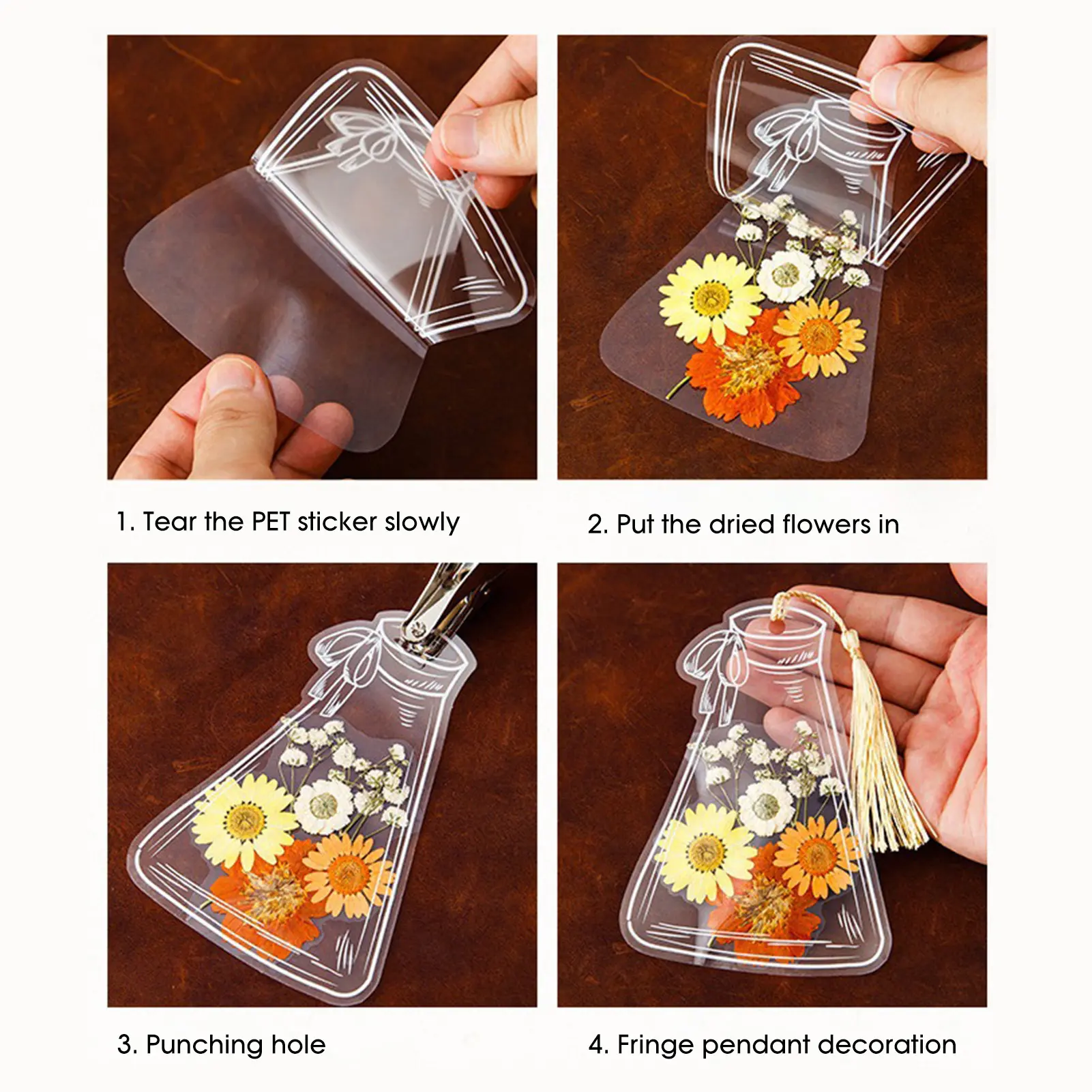 40pcs Transparent DIY Bookmark Cartoon Jar Shaped Dried Flower Bookmark Set Handmade Flower Specimen Making Decoration Bookmarks