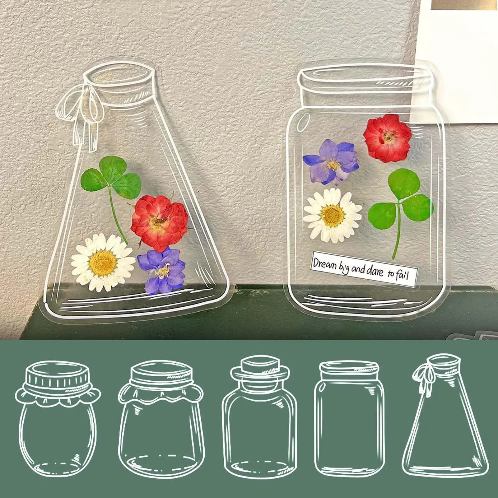 40pcs Transparent DIY Bookmark Cartoon Jar Shaped Dried Flower Bookmark Set Handmade Flower Specimen Making Decoration Bookmarks