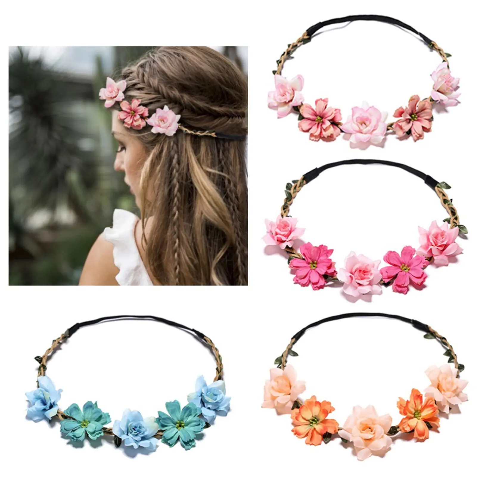 Forest Girls Flower Crown Hand Woven Silk Flower Hair Loop For Women Vintage Elegant Wedding Hair Accessories Photography Props