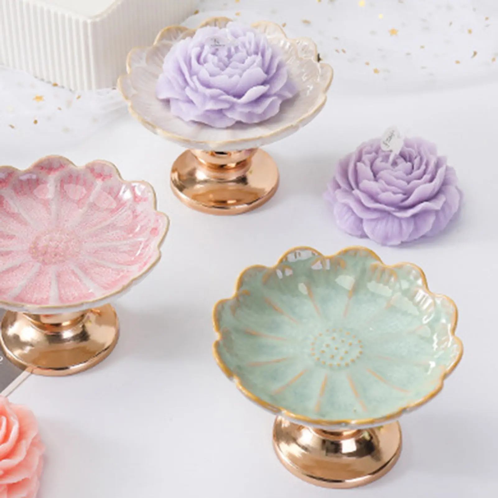 Light Luxury Candle Holder Exquisite Petal Shaped Ceramic Candle Holder For Wedding Banquet Christmas Thanksgiving Party Decor