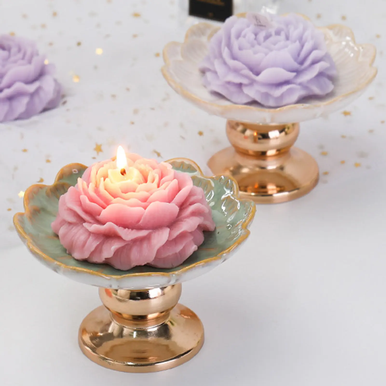 Light Luxury Candle Holder Exquisite Petal Shaped Ceramic Candle Holder For Wedding Banquet Christmas Thanksgiving Party Decor