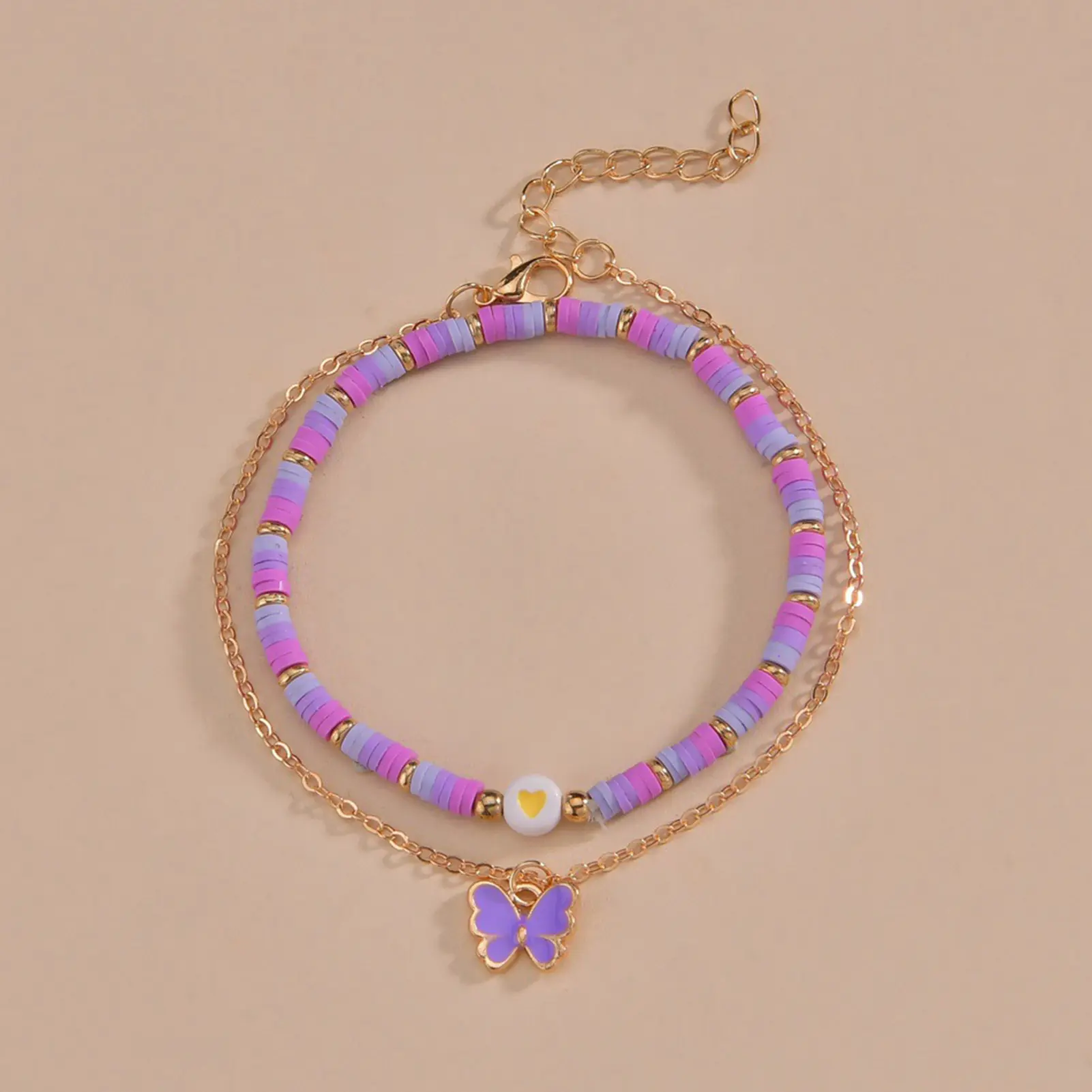 2pcs Girls Anklets Trendy Purple Bead String Butterfly Foot Chain For Women Summer Beach Leg Decoration Chain Jewelry Accessory