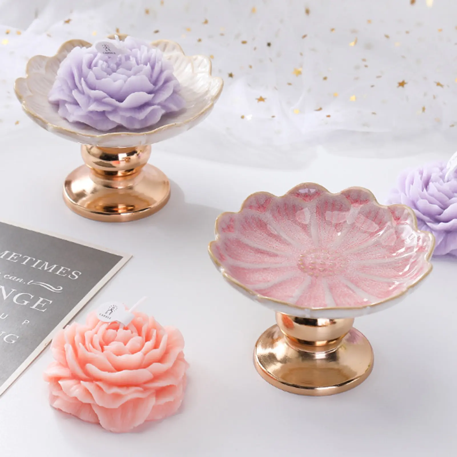Light Luxury Candle Holder Exquisite Petal Shaped Ceramic Candle Holder For Wedding Banquet Christmas Thanksgiving Party Decor