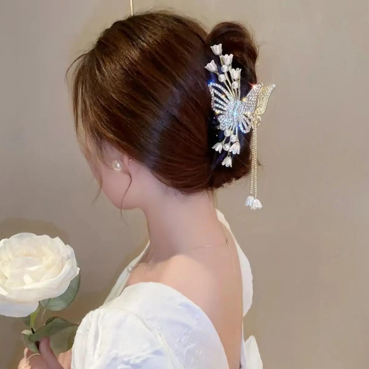 Sweety Butterfly Hair Clips Glitter Rhinestone Flower Tassel Hair Claw For Women Girls Light Luxury Jewelry Hair Accessories