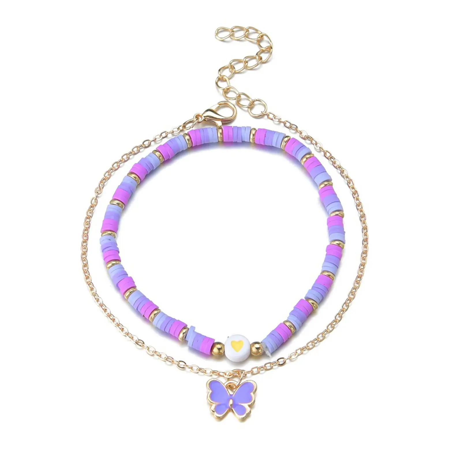 2pcs Girls Anklets Trendy Purple Bead String Butterfly Foot Chain For Women Summer Beach Leg Decoration Chain Jewelry Accessory