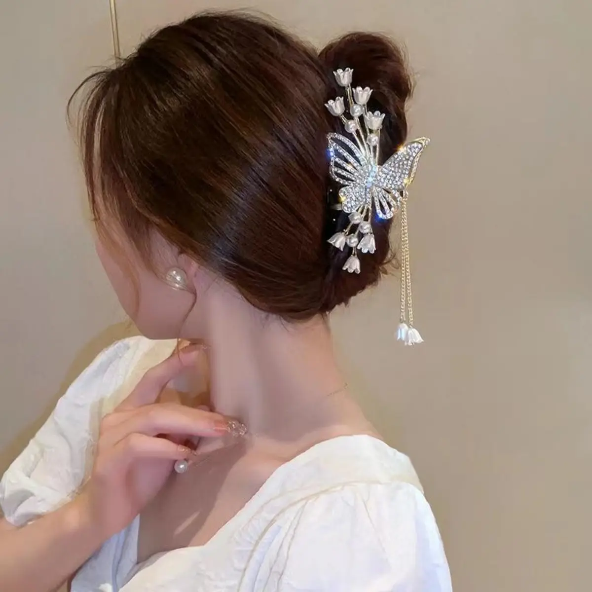 Sweety Butterfly Hair Clips Glitter Rhinestone Flower Tassel Hair Claw For Women Girls Light Luxury Jewelry Hair Accessories