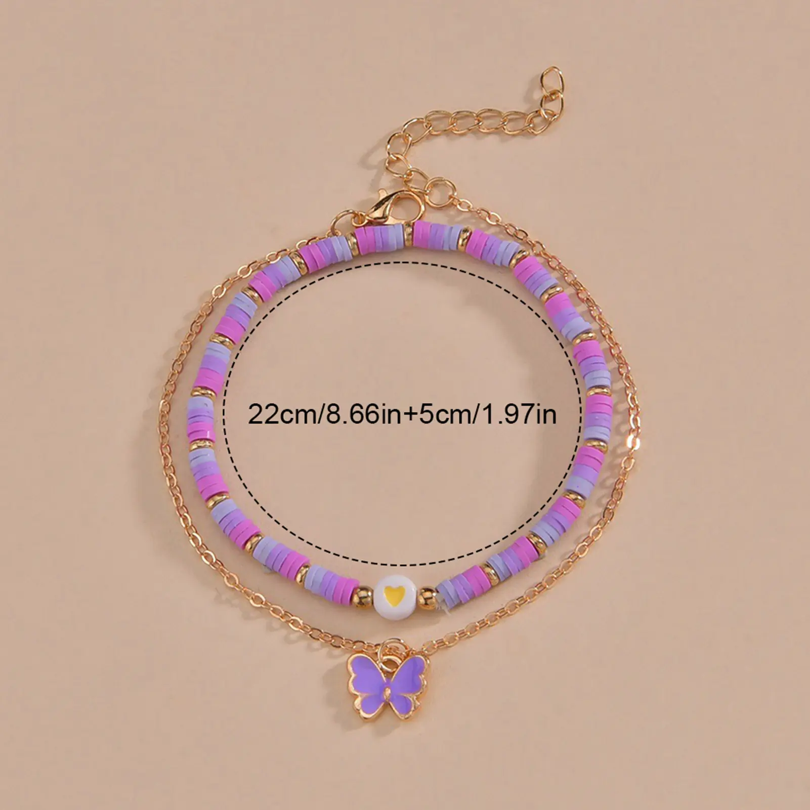 2pcs Girls Anklets Trendy Purple Bead String Butterfly Foot Chain For Women Summer Beach Leg Decoration Chain Jewelry Accessory