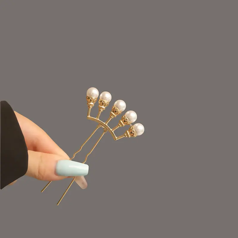 U Shaped Hairpin For Women Light Luxury Full Pearl Hair Stick Wedding Daily Updo Maruko Head Hair Accessories Girls Hair Pins