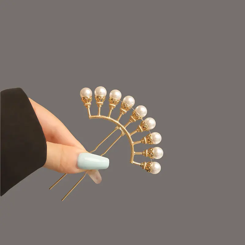 U Shaped Hairpin For Women Light Luxury Full Pearl Hair Stick Wedding Daily Updo Maruko Head Hair Accessories Girls Hair Pins