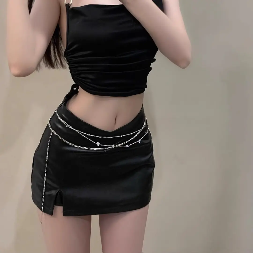 Y2K Glitter Waist Chain Sexy Multi Layer Chain Belly Belt For Women Star Tassel Design Summer Beach Bikini Body Jewelry Chain