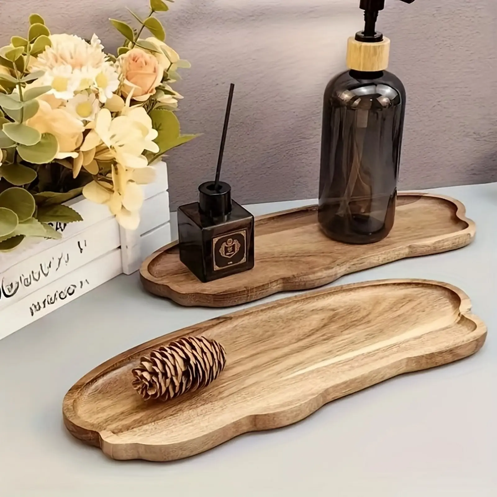 Japanese Style Storage Tray Irregular Cloud Shaped Wooden Tray For Bread Dessert Cake Coffee Tea Cup Household Organizer Plate
