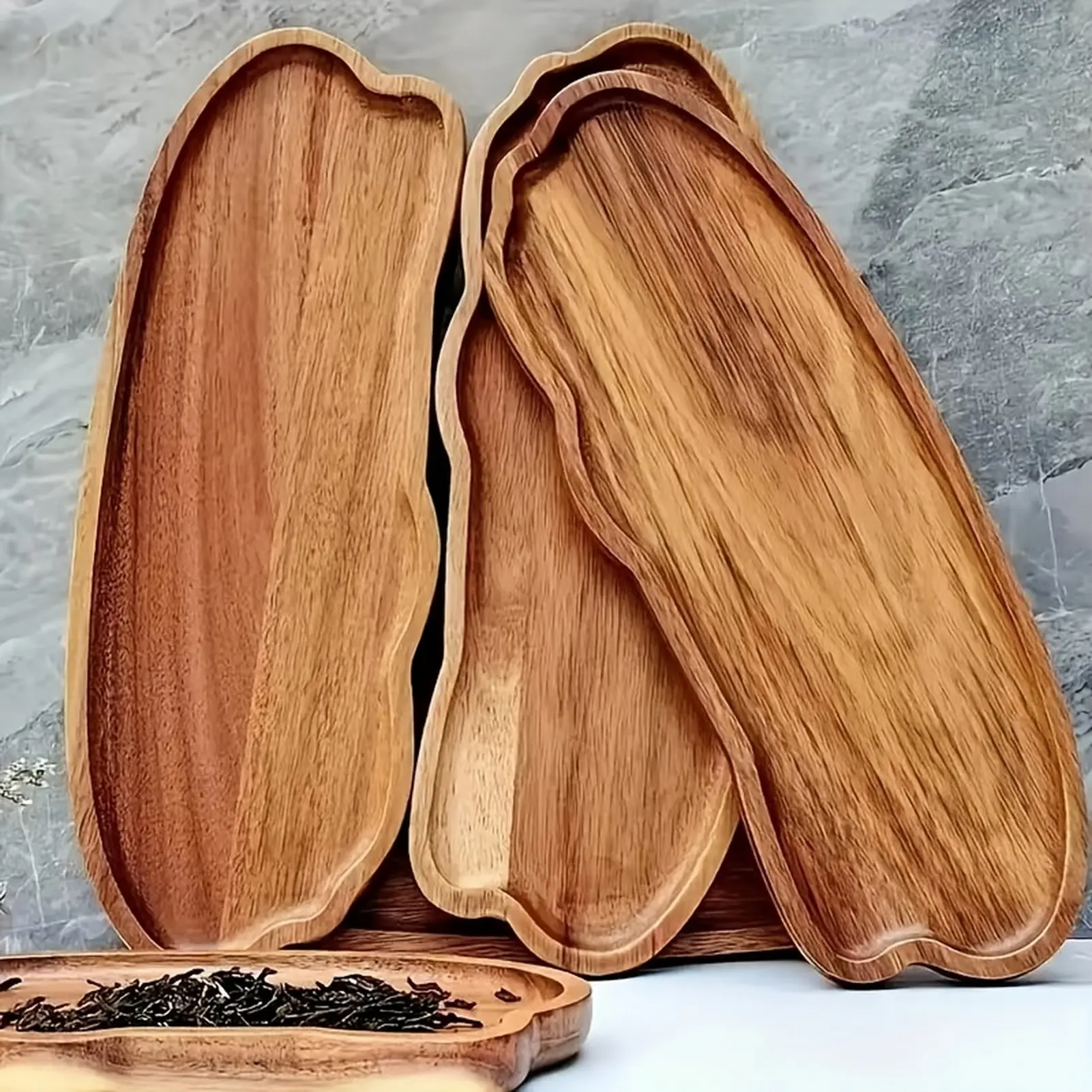 Japanese Style Storage Tray Irregular Cloud Shaped Wooden Tray For Bread Dessert Cake Coffee Tea Cup Household Organizer Plate