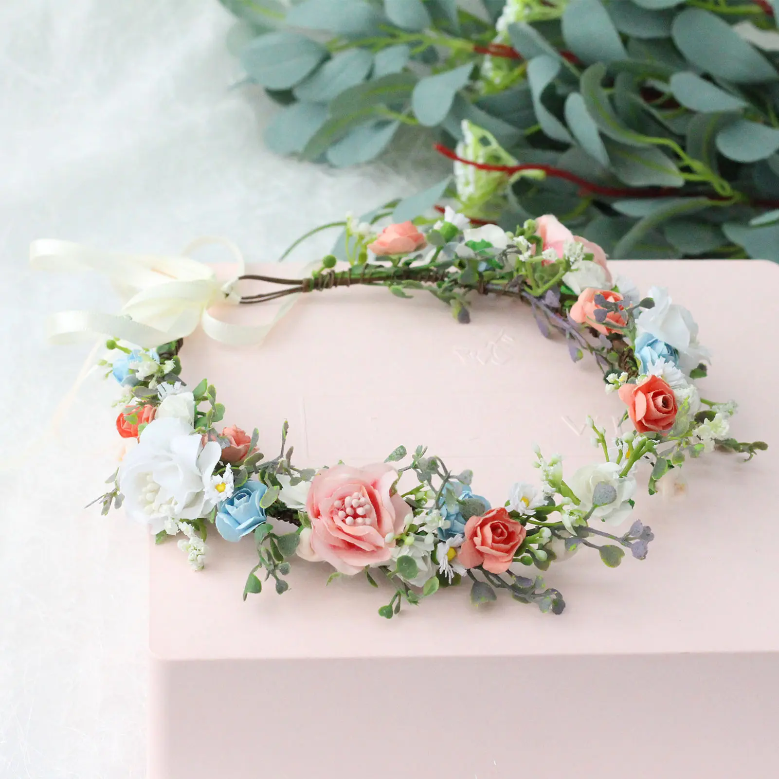 Fairy Handmade Flower Crown For Women Elegant Simulated Flower Wreath Hairband Girls Outdoor Beach Photography Hair Accessories