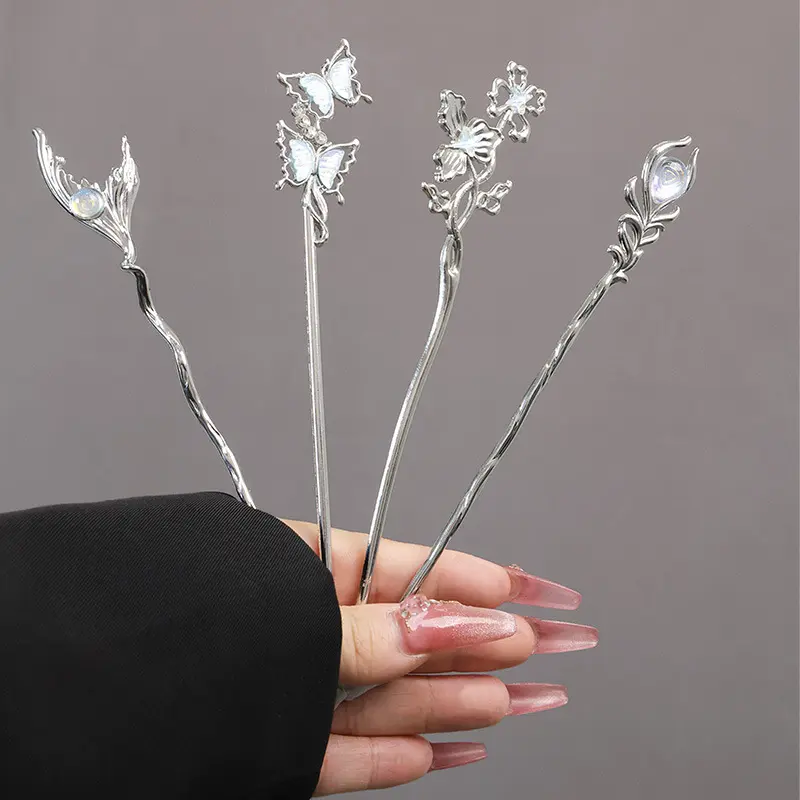New Glitter Broken Crystal Hairpin For Women Neo-chinese Style Butterfly Peacock Feather Bowknot Hair Stick Girls Hair Accessory