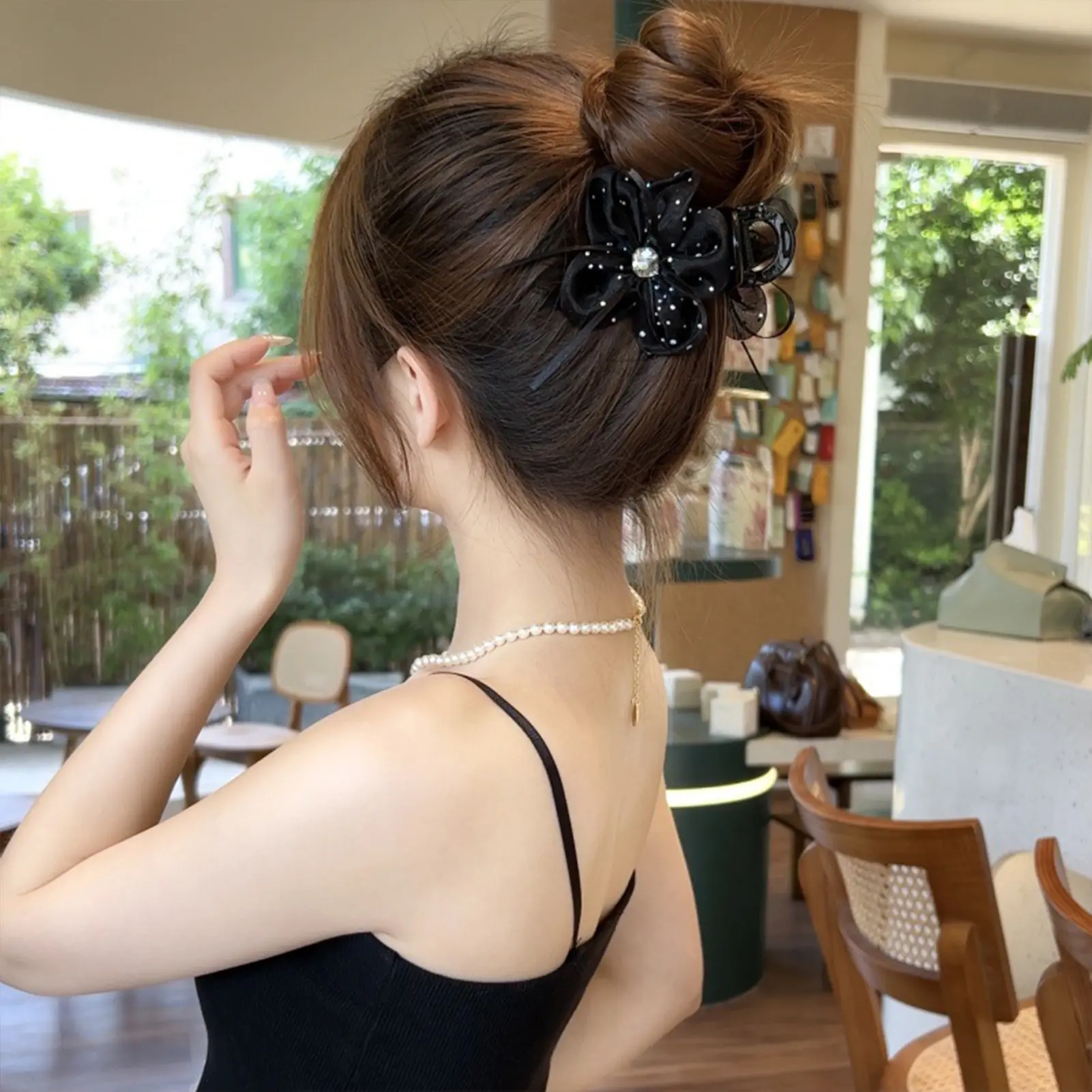 Trendy Rose Hair Claw Korean Style Sweety Flower Hair Clip Handmade Gauze Floral Shark Gripper Girls Fashion Hair Accessories