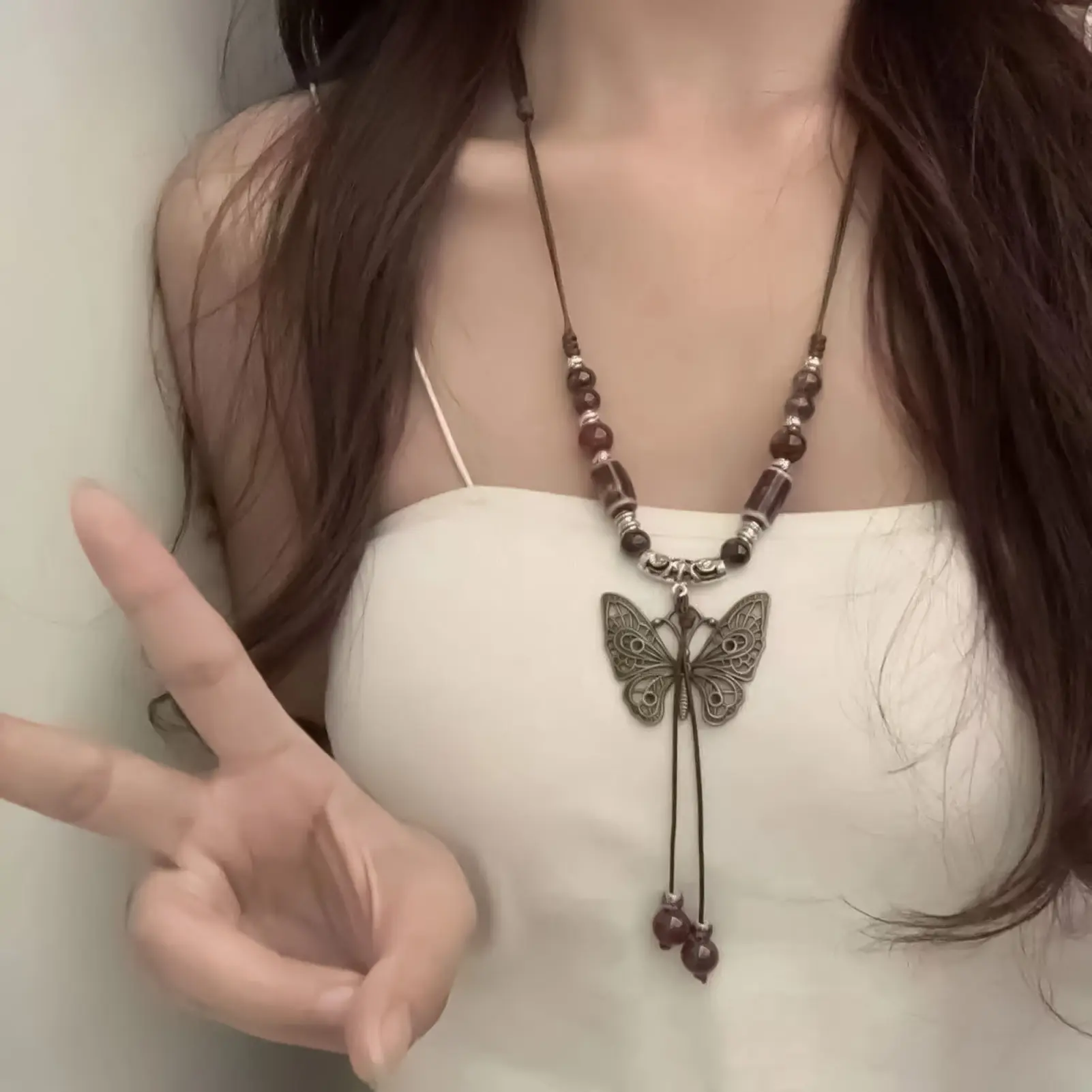 Ethnic Style Pendant Necklace For Women Fashionable Ceramic Butterfly Bead Necklace Niche Personalized Beaded Neck Accessories