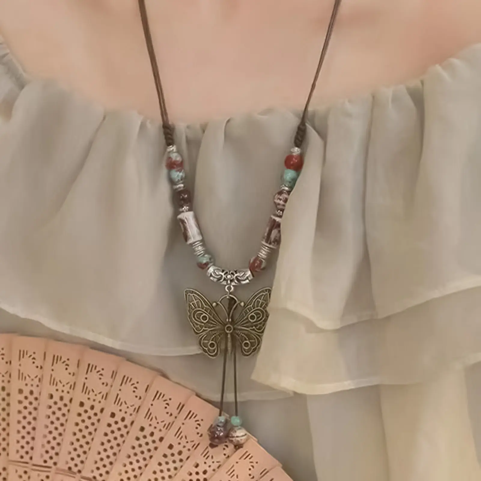 Ethnic Style Pendant Necklace For Women Fashionable Ceramic Butterfly Bead Necklace Niche Personalized Beaded Neck Accessories
