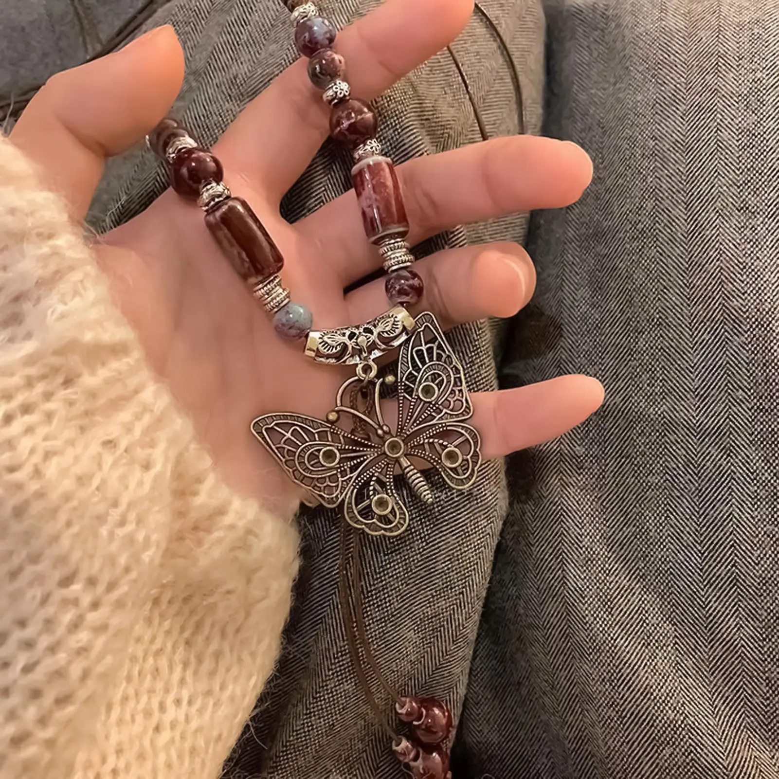 Ethnic Style Pendant Necklace For Women Fashionable Ceramic Butterfly Bead Necklace Niche Personalized Beaded Neck Accessories