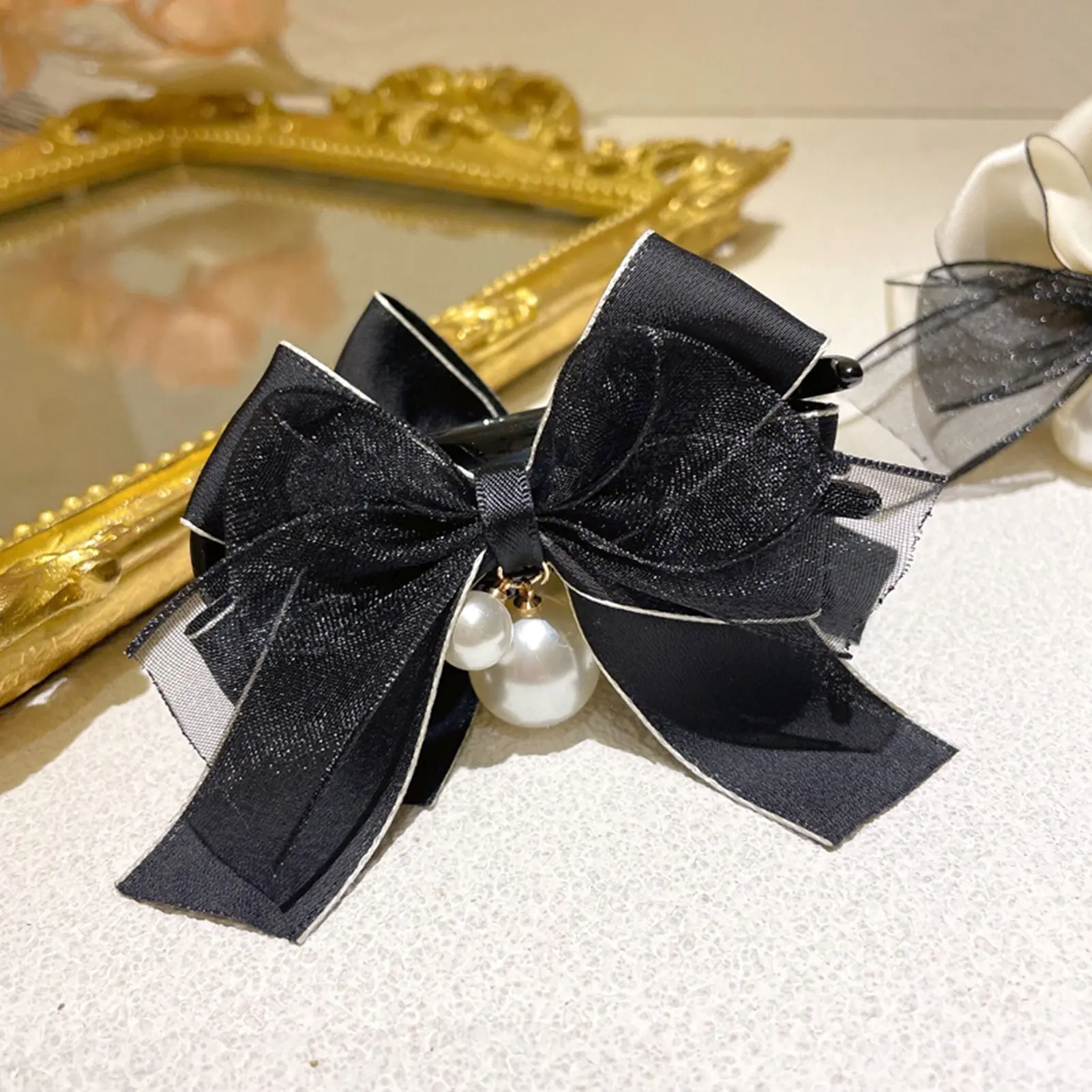 Korean Style Bowknot Hair Claw Fashion Gauze Satin Tassel Hair Clip For Women Gentle Vintage Large Bow Hair Claw Girls Hairpins