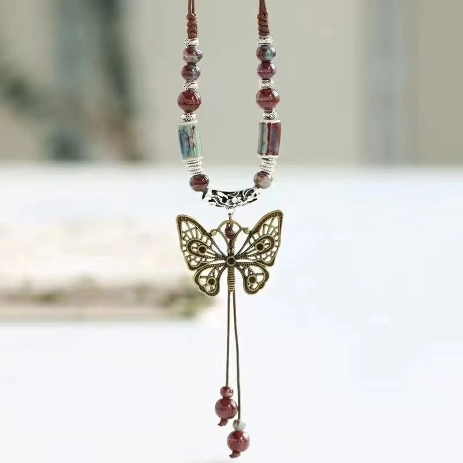 Ethnic Style Pendant Necklace For Women Fashionable Ceramic Butterfly Bead Necklace Niche Personalized Beaded Neck Accessories